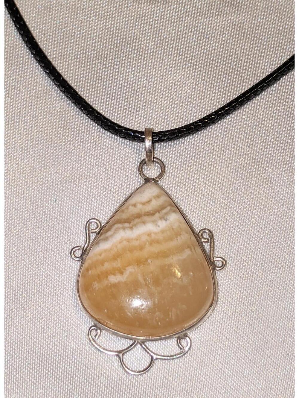 Vintage Natural Banded Agate 925 Sterling Silver Pendant Necklace Handmade NOS